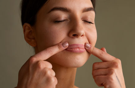 dra debora reis procedimentos lip lift 2 Moça segura a parte superior da boca, indicando a necessidade do Lip Lift